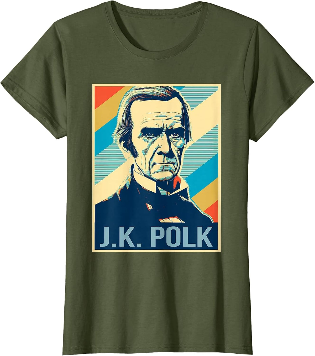 4th of July James K. Polk President Retro Patriotic T-Shirt - Olive Green