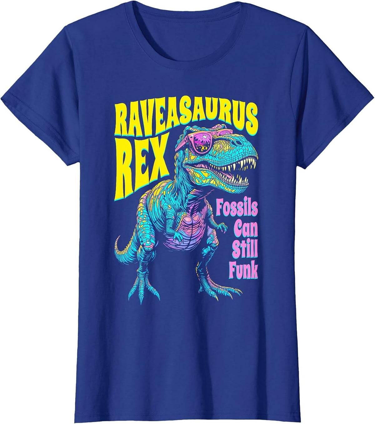 Trex Rave Dinosaur Raveasaurus Rex Trippy EDM Music Festival T-Shirt - Royal Blue