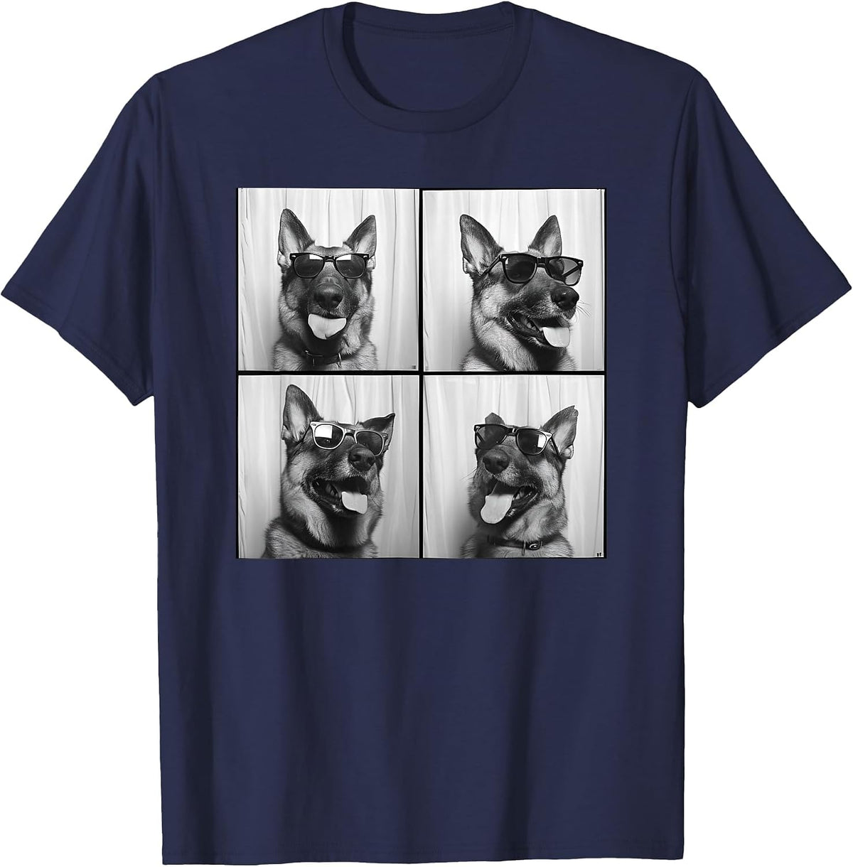 Funny German Shepherd Wearing Sunglasses Dog Photo Booth T-Shirt - Navy Blue