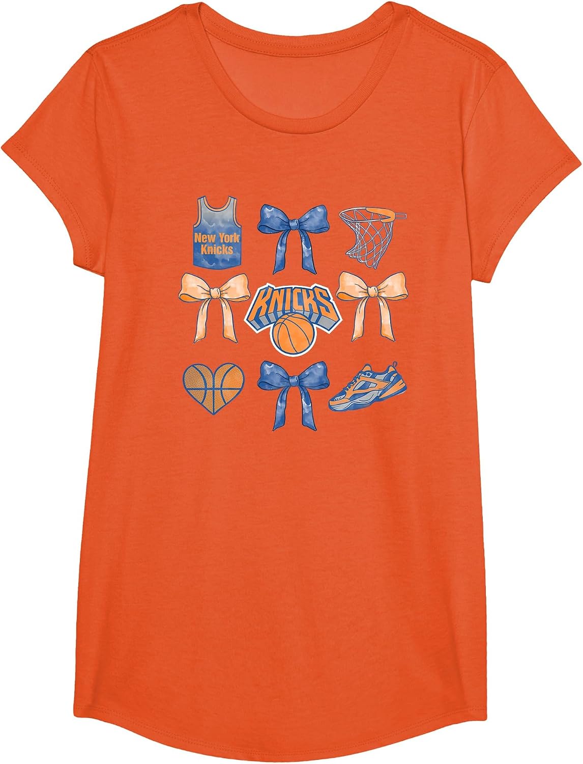 NBA New York Knicks Bow Grid T-Shirt - Girls Orange