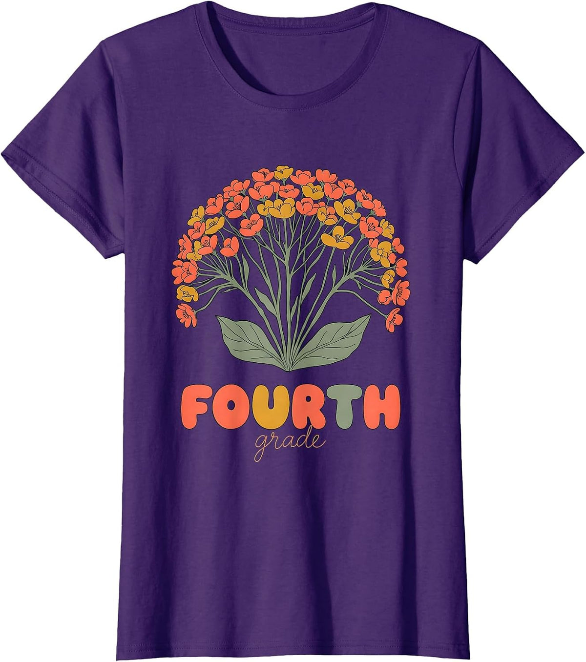 Women's FOURTH grade Wildflower Floral Back To School Teacher Gift T-Shirt - Purple