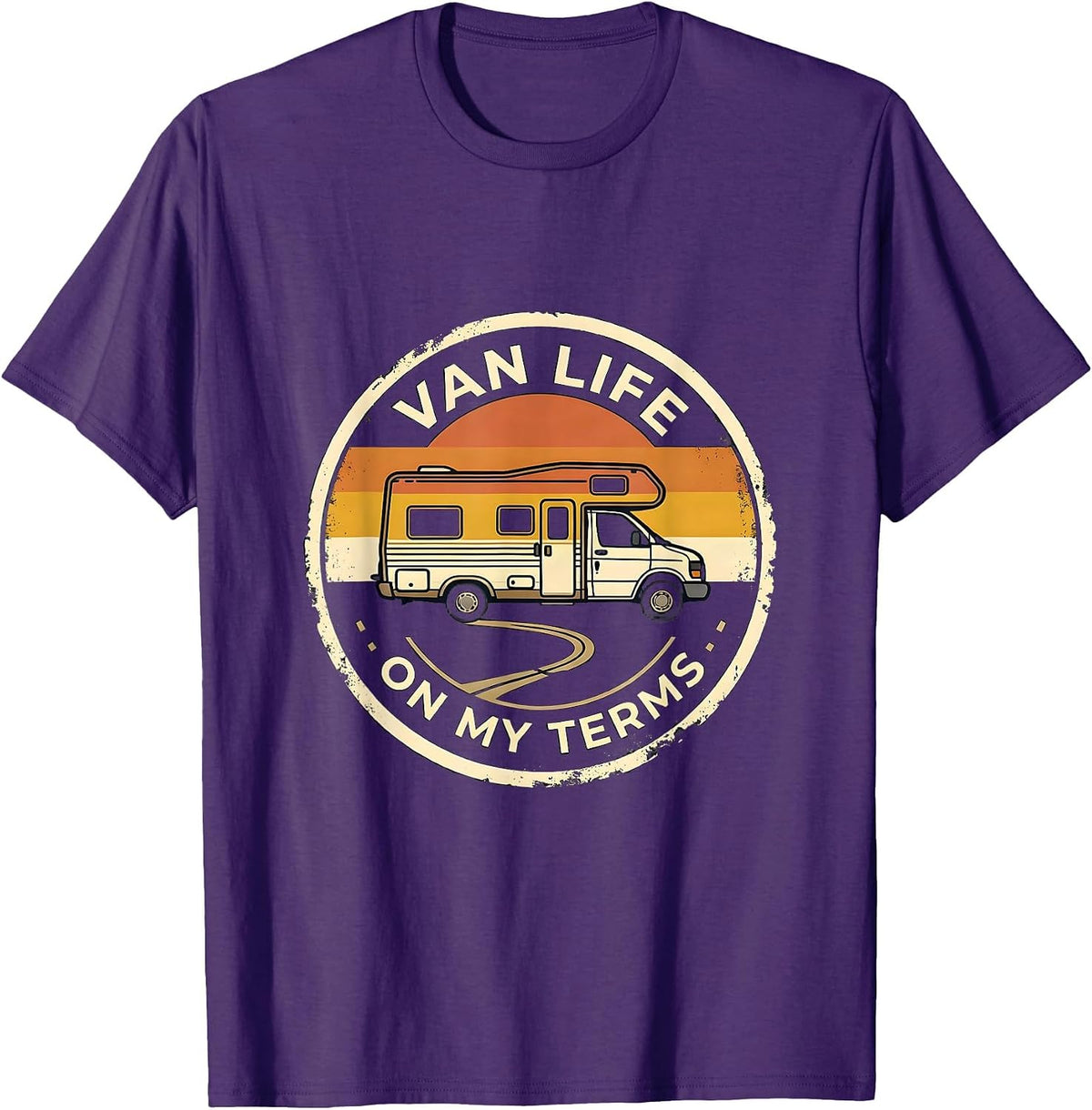 Van Life On My Terms Retro Vintage Van Dwellers Nomad Pride T-Shirt - Purple
