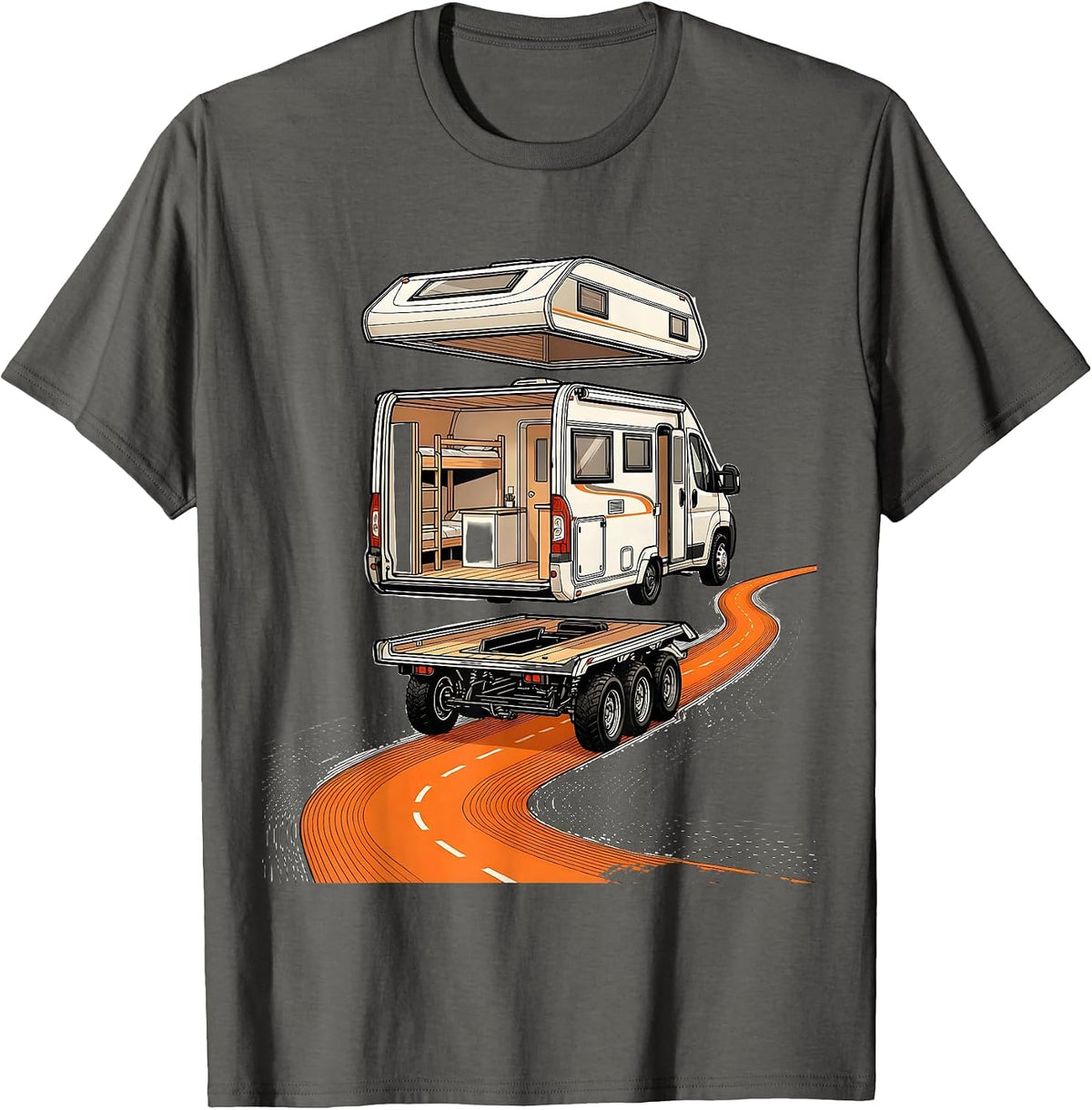 Men's Camper Van Exploded View Retro Van Life Nomads T-Shirt - Asphalt Grey