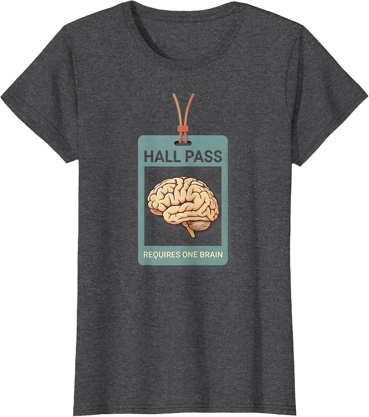 Women's Hall Pass Requires One Brain Funny Teacher Halloween Zombie T-Shirt - Dark Heather Grey