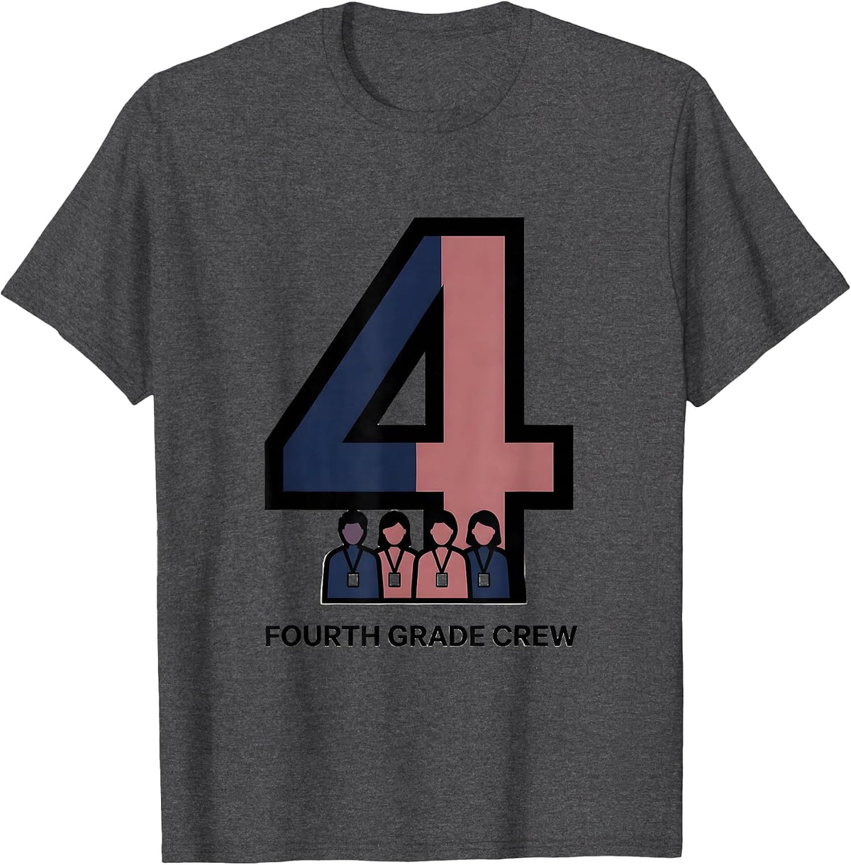 Men's Fourth Grade Crew Typography Team Fourth Grade Teacher Back T-Shirt - Dark Heather Grey