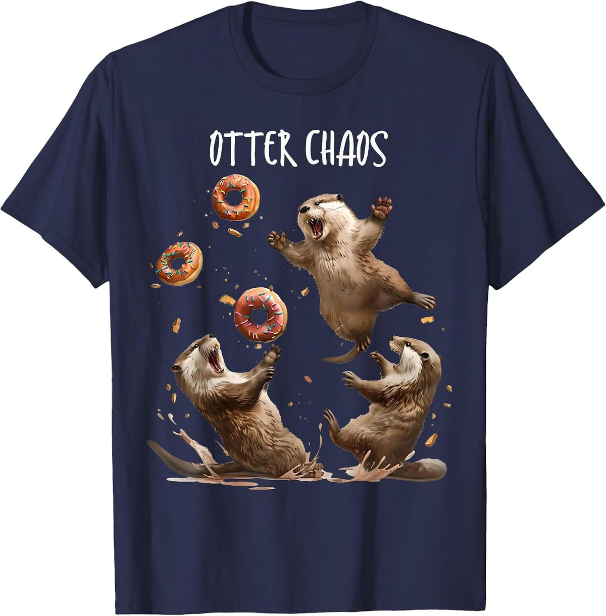 Otter Chaos Funny Bagel Fighting Sea Otters Pun Animal Lover T-Shirt - Navy Blue