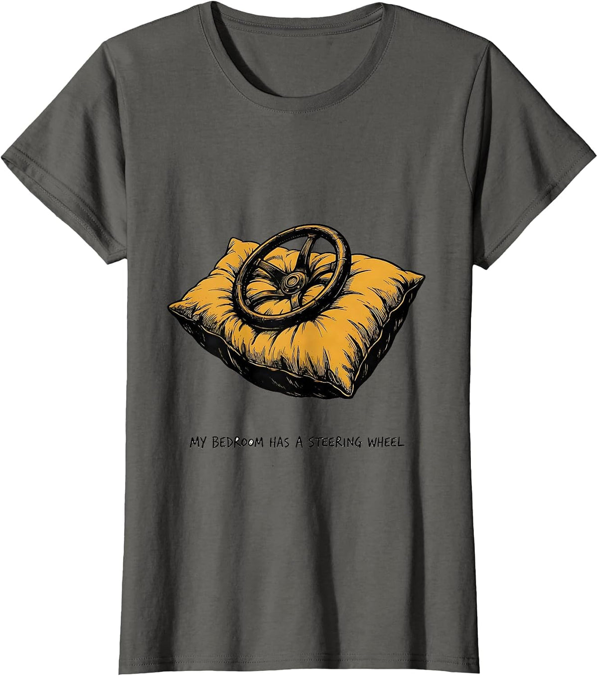 Women's My Bedroom Has A Steering Wheel Retro Van Life Nomads Camper T-Shirt - Asphalt Grey