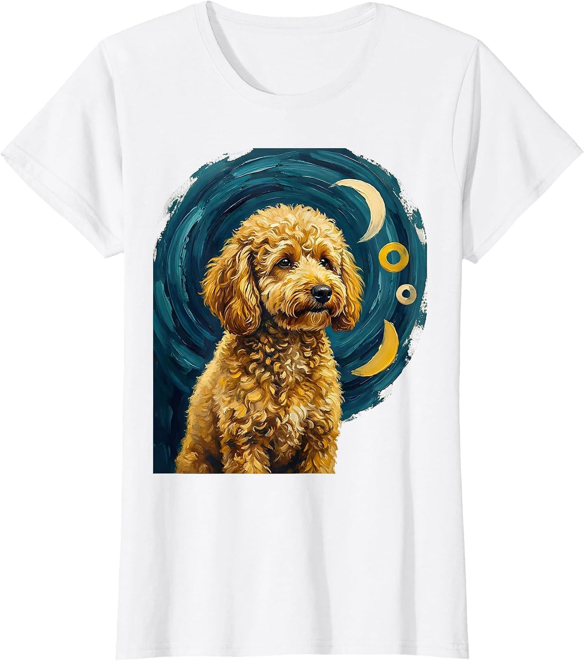Goldendoodle Van Gogh Starry Night Breed Portrait T-Shirt - White