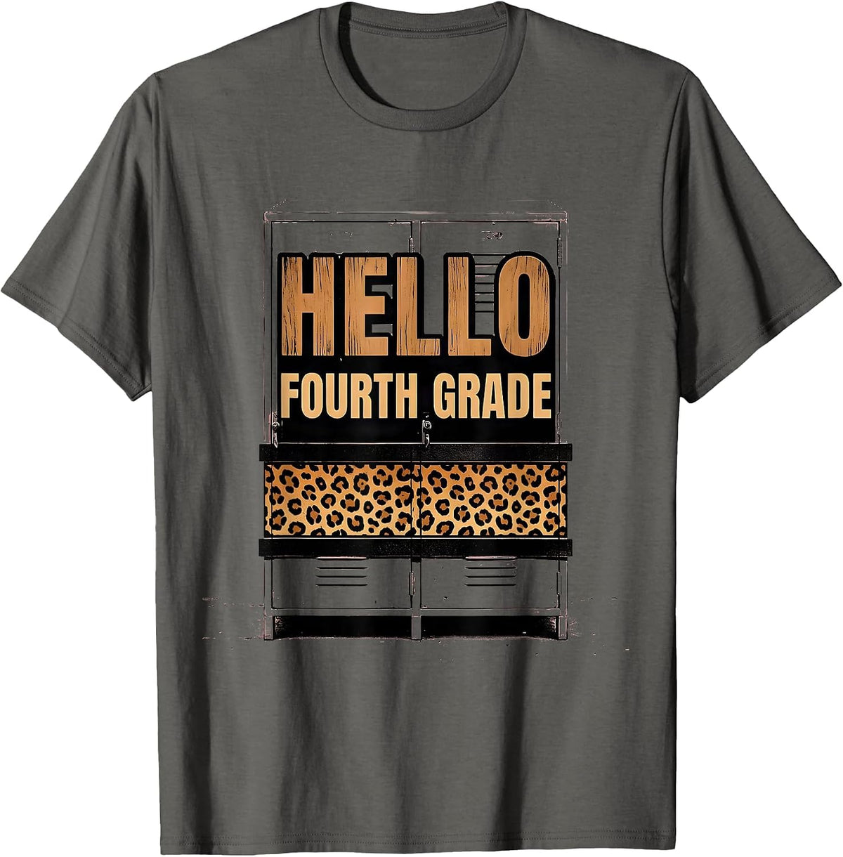 Hello Fourth Grade Leopard Teacher Back To School Girls T-Shirt - Asphalt Grey