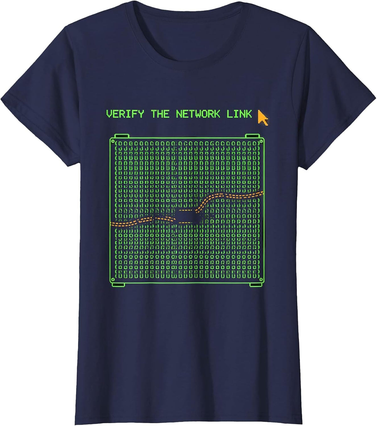Women's Verify The Network Link Ascii Terminal Art Funny IT Tech T-Shirt - Navy Blue