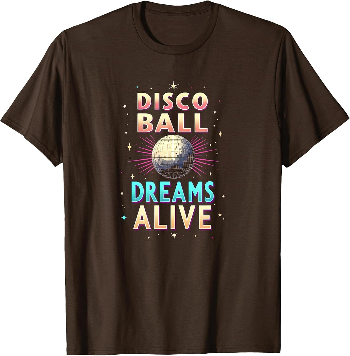Disco Ball Dreams Alive NYE Design T-Shirt - Brown