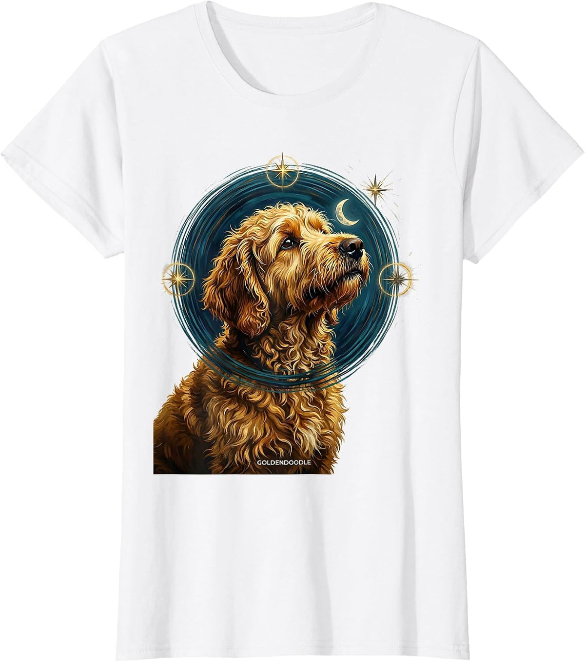GOLDENDOODLE Van Gogh Style Starry Night Dog Portrait Art T-Shirt - White
