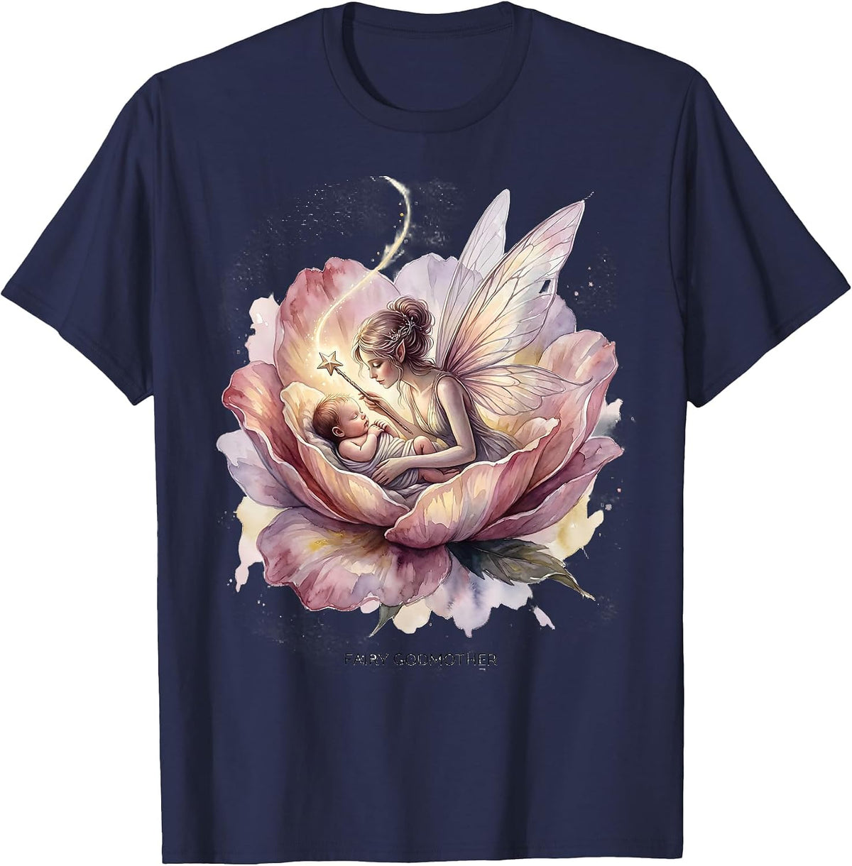 Fairy Godmother Watercolor Fairy Tale Family Matching T-Shirt - Navy Blue