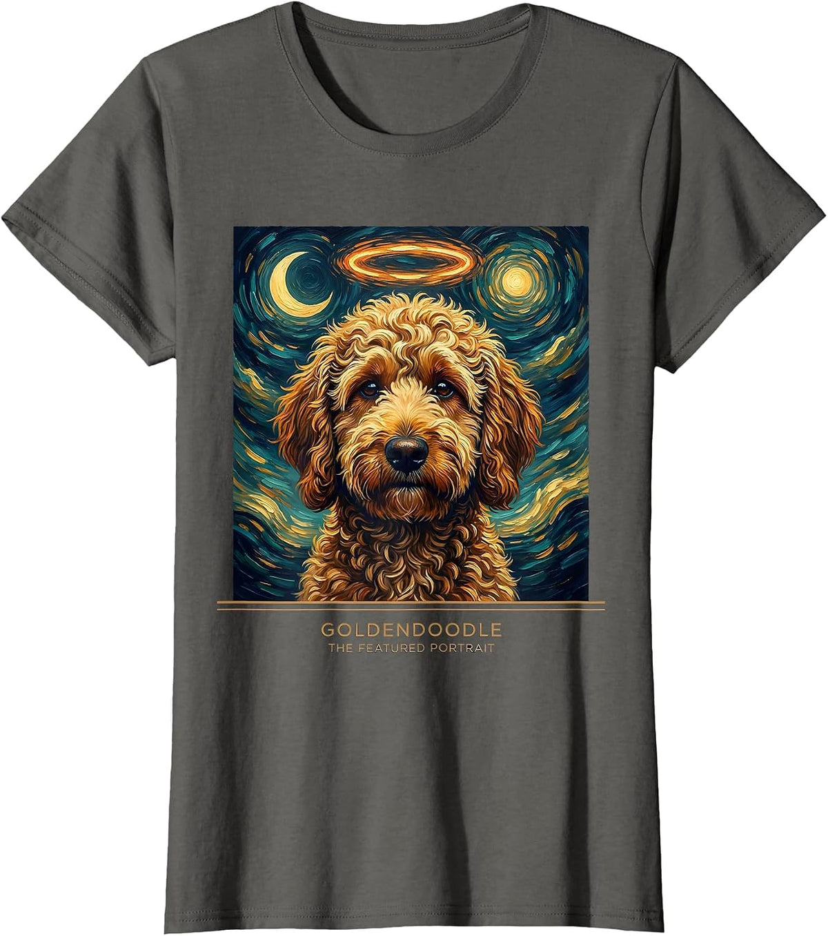 Women's Goldendoodle The Featured Portrait Whimsical Artistic Breed T-Shirt - Asphalt Grey