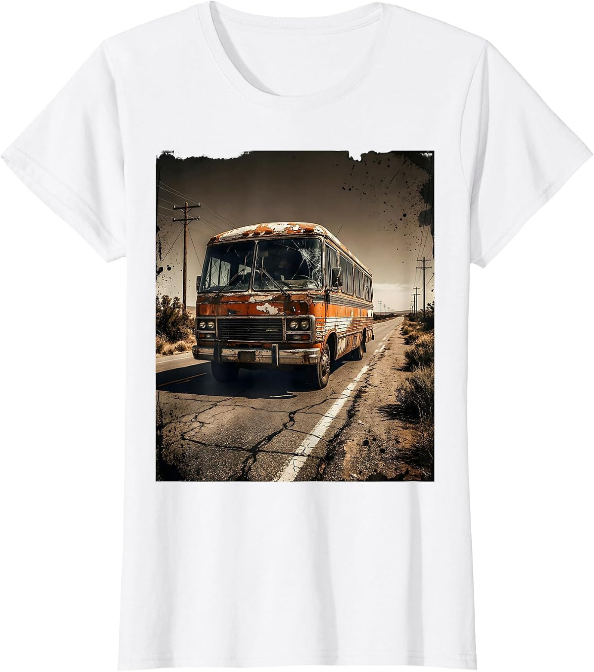 Women's Vintage Tour Van Open Highway Graphic Tee T-Shirt - White