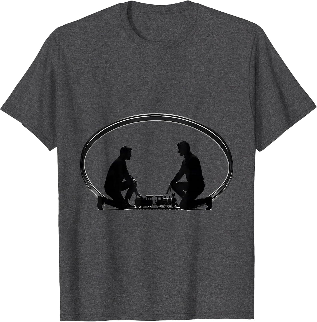 Kneeling Train Hobbyist Minimalist Model Railroad Enthusiast T-Shirt - Dark Heather Grey