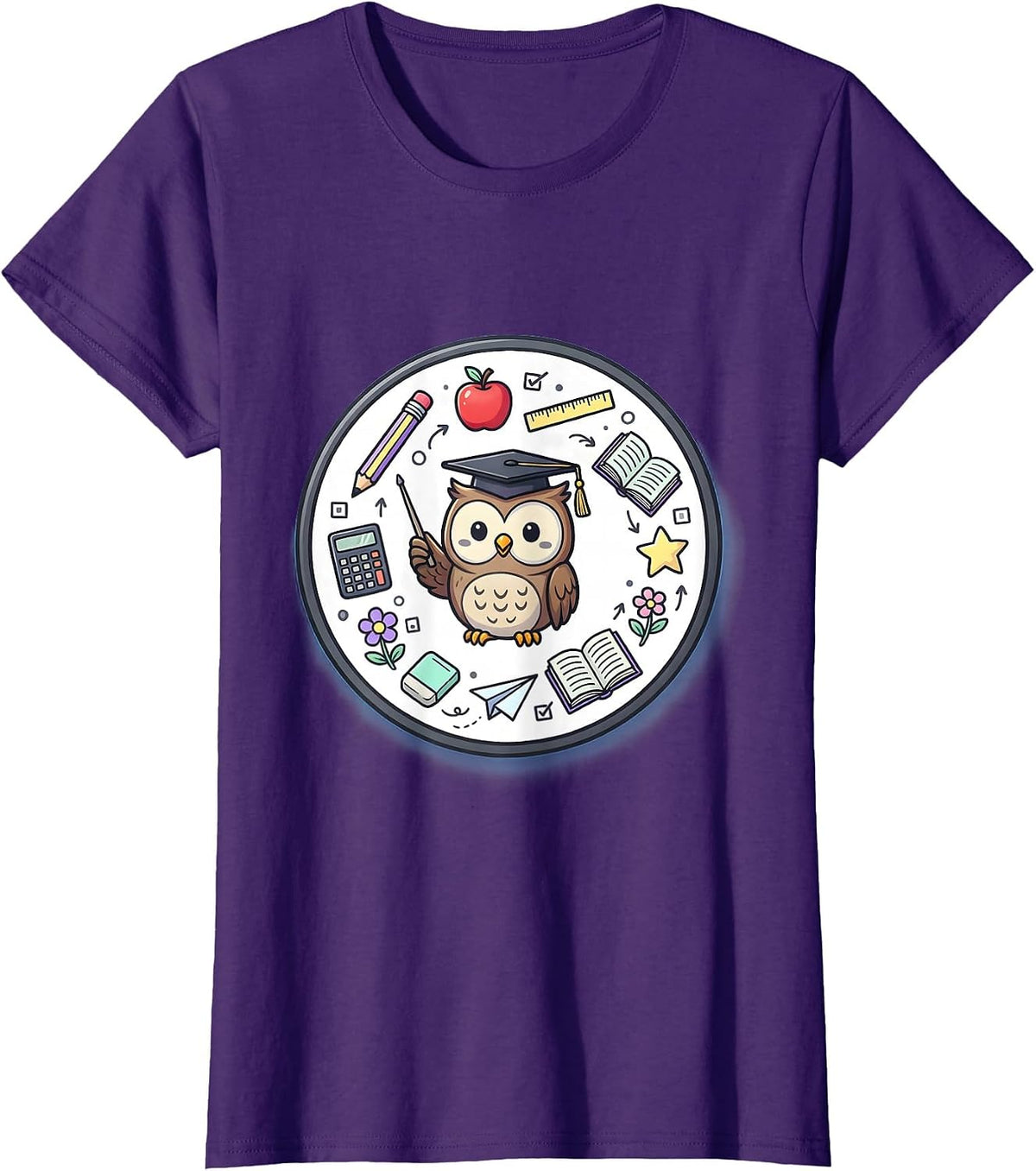 Women's 4th Grade Teacher Owl Graduation Cap Design T-Shirt - Purple