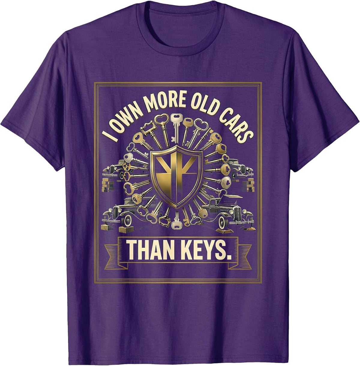 I Own More Old Cars Than Keys Funny Classic Car Guy Vintage T-Shirt - Purple