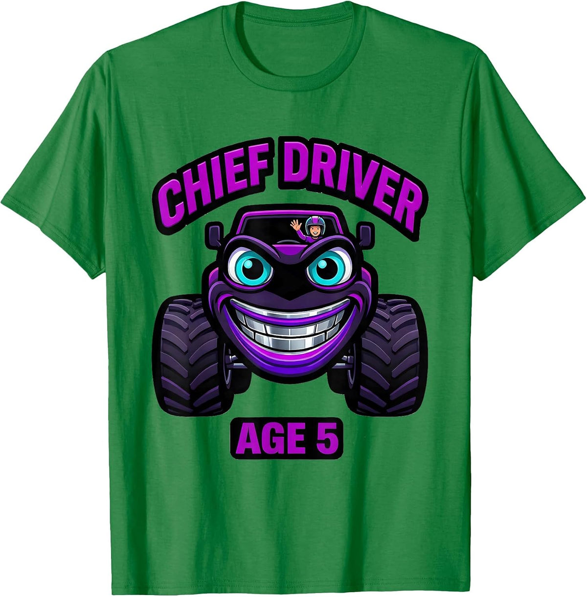 Men's Chief Driver Age 5 Monster Truck Birthday Girl Party T-Shirt - Kelly Green