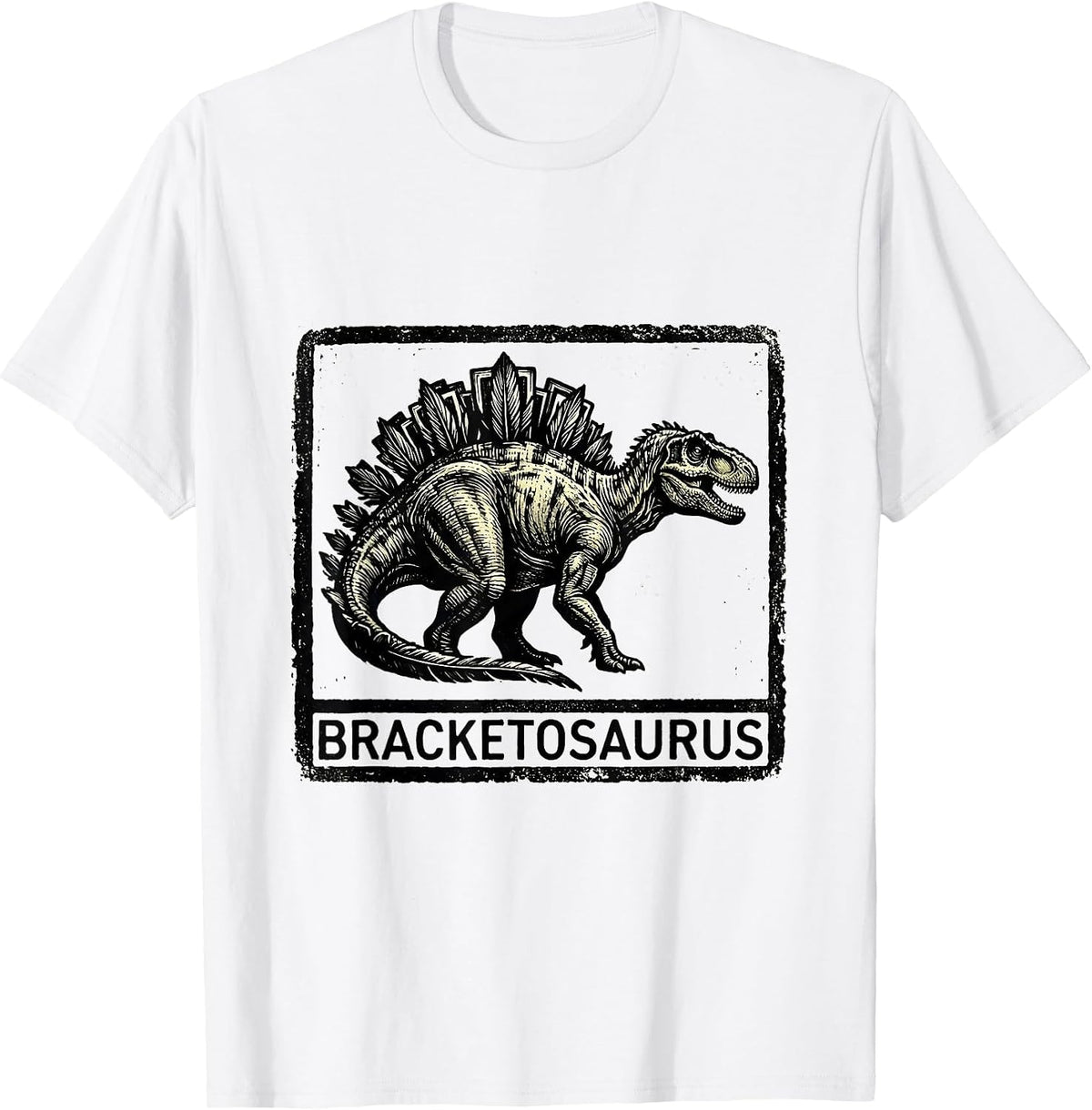 Men's Bracketosaurus Funny Grammar Teacher Punctuation Dinosaur T-Shirt - White