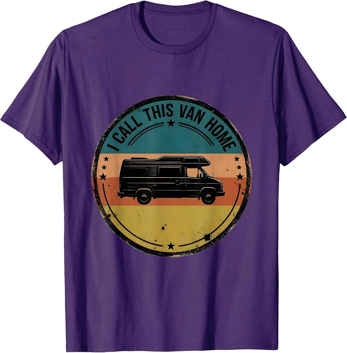 I Call This Van Home Distressed Van Life Nomad Retro Badge T-Shirt - Purple