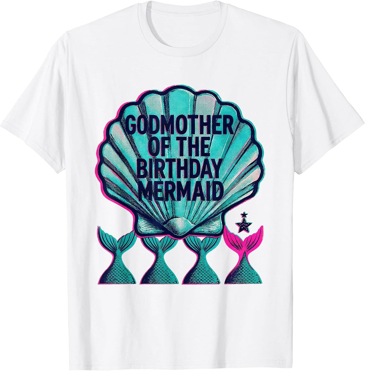 Men's Godmother Of The Birthday Mermaid Risograph Mermaid Squad T-Shirt - White