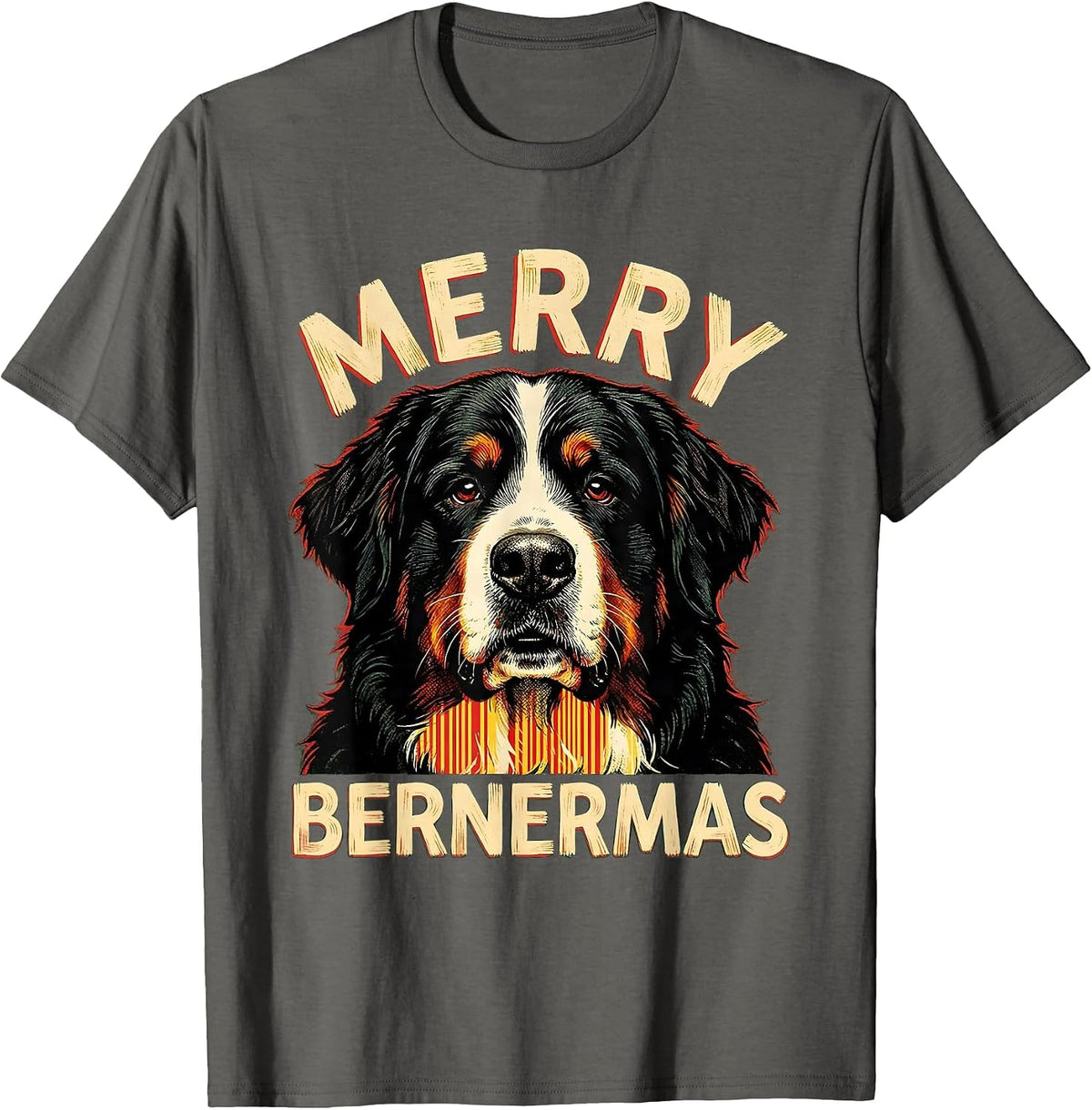 Men's Merry Bernermas Festive Bernese Mountain Dog Christmas Breed T-Shirt - Asphalt Grey