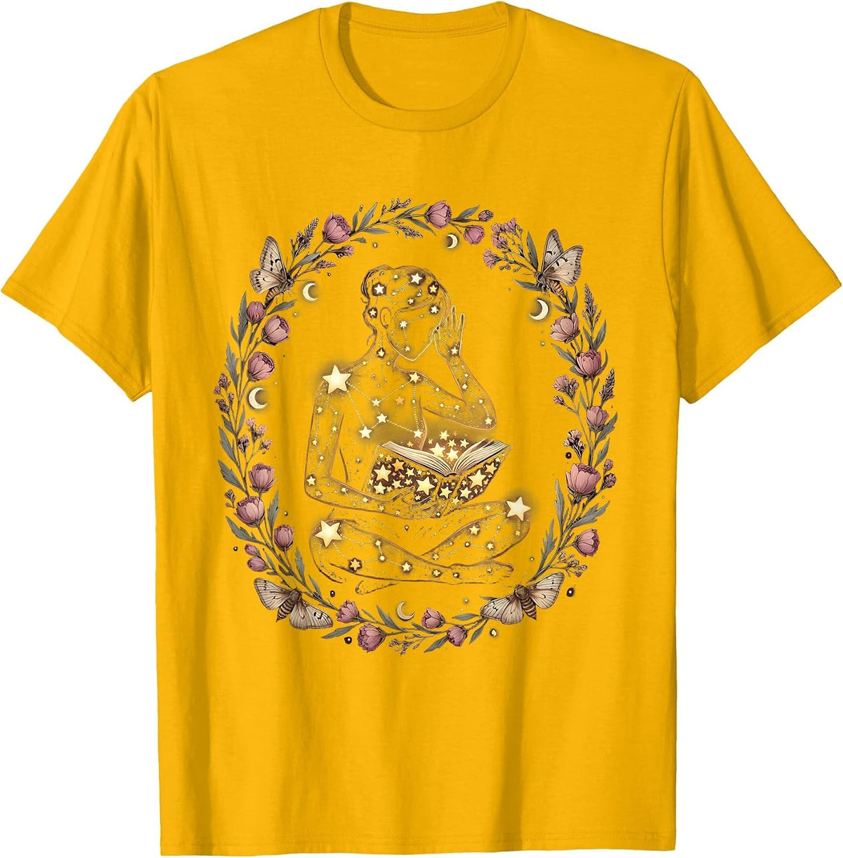Men's School Counselor Constellation Human Figure Design T-Shirt - Golden Yellow