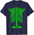Skeleton Green Rib Cage Bone Costume Halloween Graphic X-Ray T-Shirt - Navy Blue