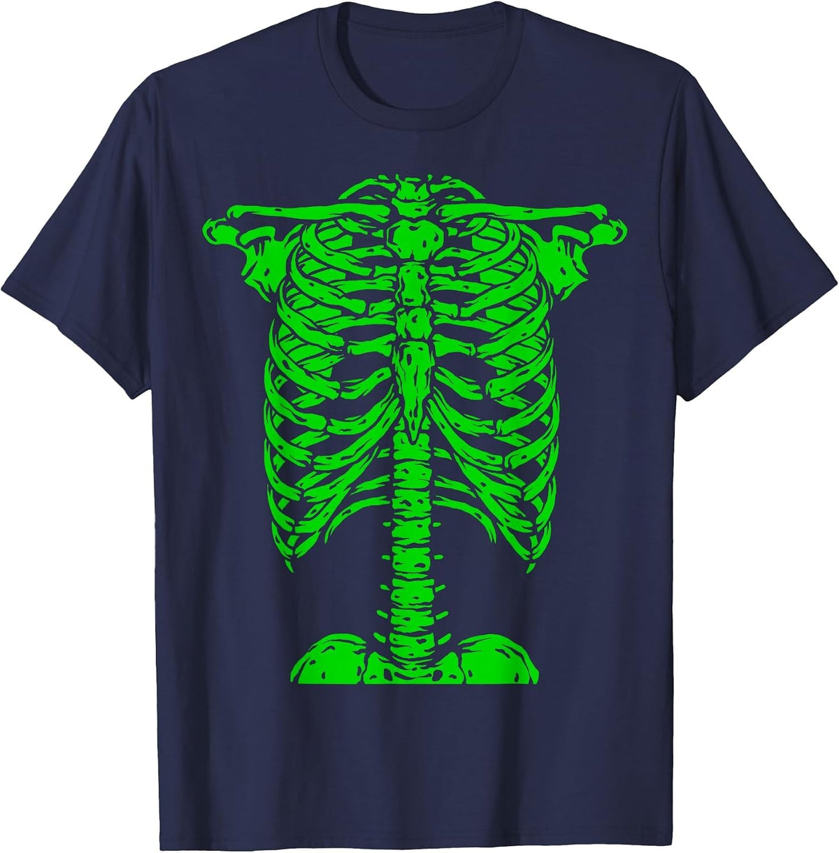 Skeleton Green Rib Cage Bone Costume Halloween Graphic X-Ray T-Shirt - Navy Blue