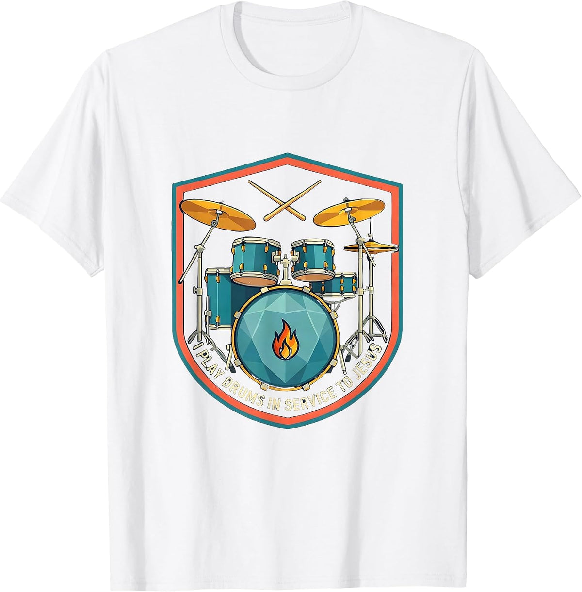 Men's I Play Drums In Service To Jesus Christian Drummer Worship T-Shirt - White