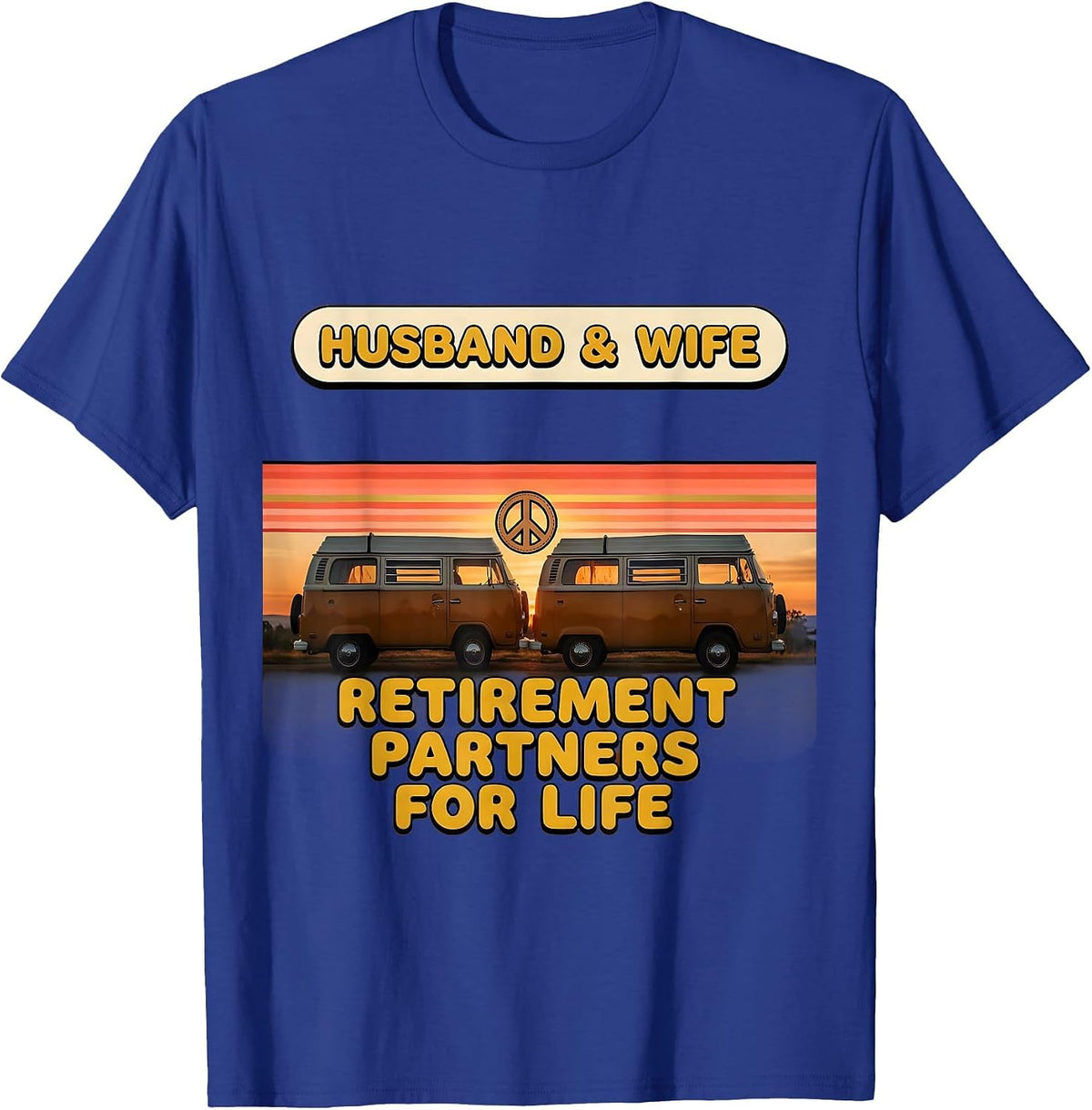 Men's Husband & Wife Retirement Partners For Life Retro T-Shirt - Royal Blue