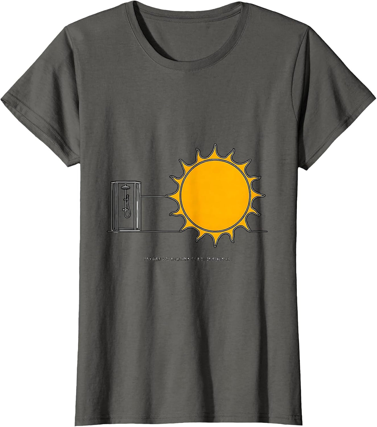 Women's Traded My Shower For This Sunrise Vintage Van Life Road Trip T-Shirt - Asphalt Grey