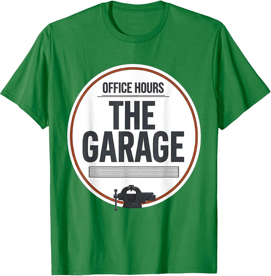 Men's Office Hours The Garage Mechanic Dad Joke Car Guy Gift T-Shirt - Kelly Green