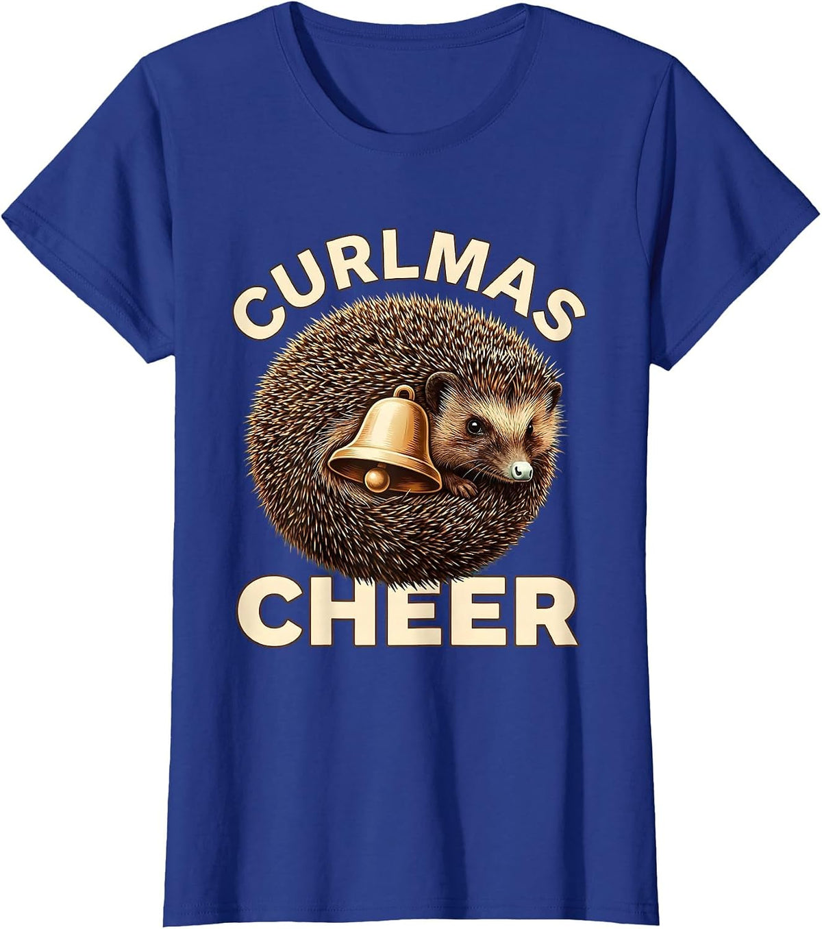 Women's Curlmas Cheer Cute Hedgehog Christmas Humor Novelty Gift T-Shirt - Royal Blue
