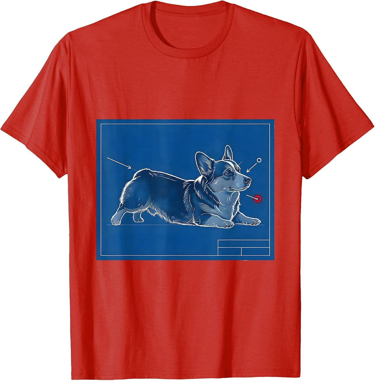 Men's Corgi Sploot Technical Blueprint Funny Corgi Lover T-Shirt - Red
