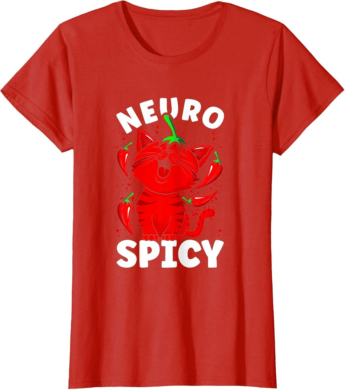 Neurospicy Funny Neurodivergent ADHD ASD Autism Cat Lover T-Shirt - Red