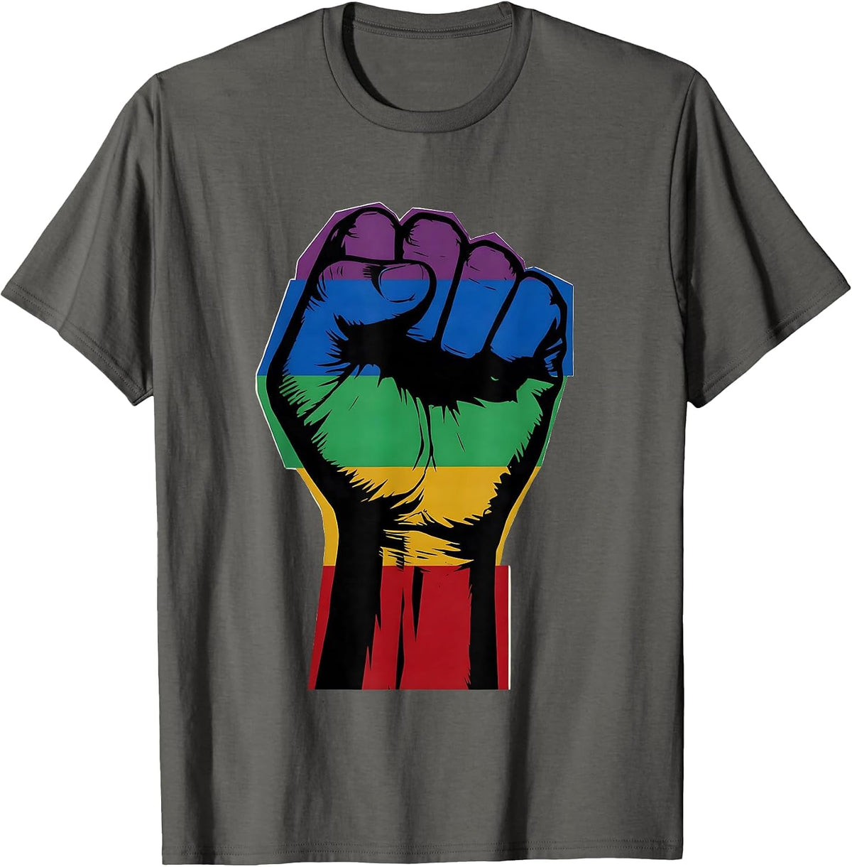 Men's Rainbow Raised Fist Pride and Unity Graphic T-Shirt - Asphalt Grey