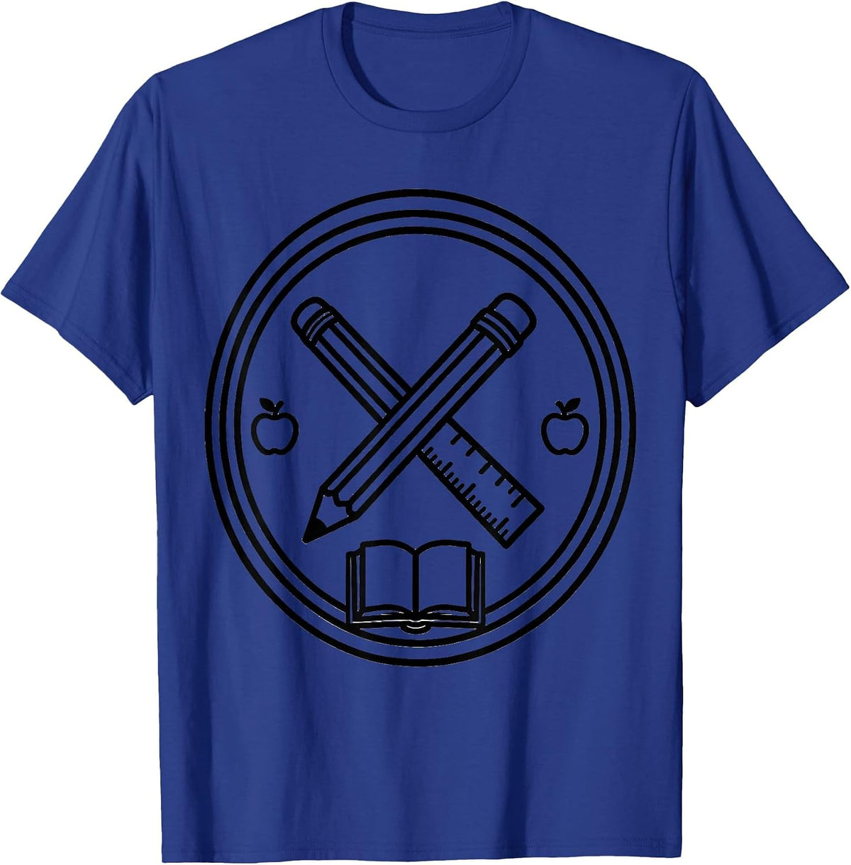 4th Grade Teacher Pencil Ruler Crest Design T-Shirt - Royal Blue