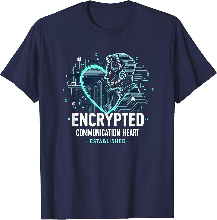 Encrypted Communication Heart Security Design T-Shirt - Navy Blue