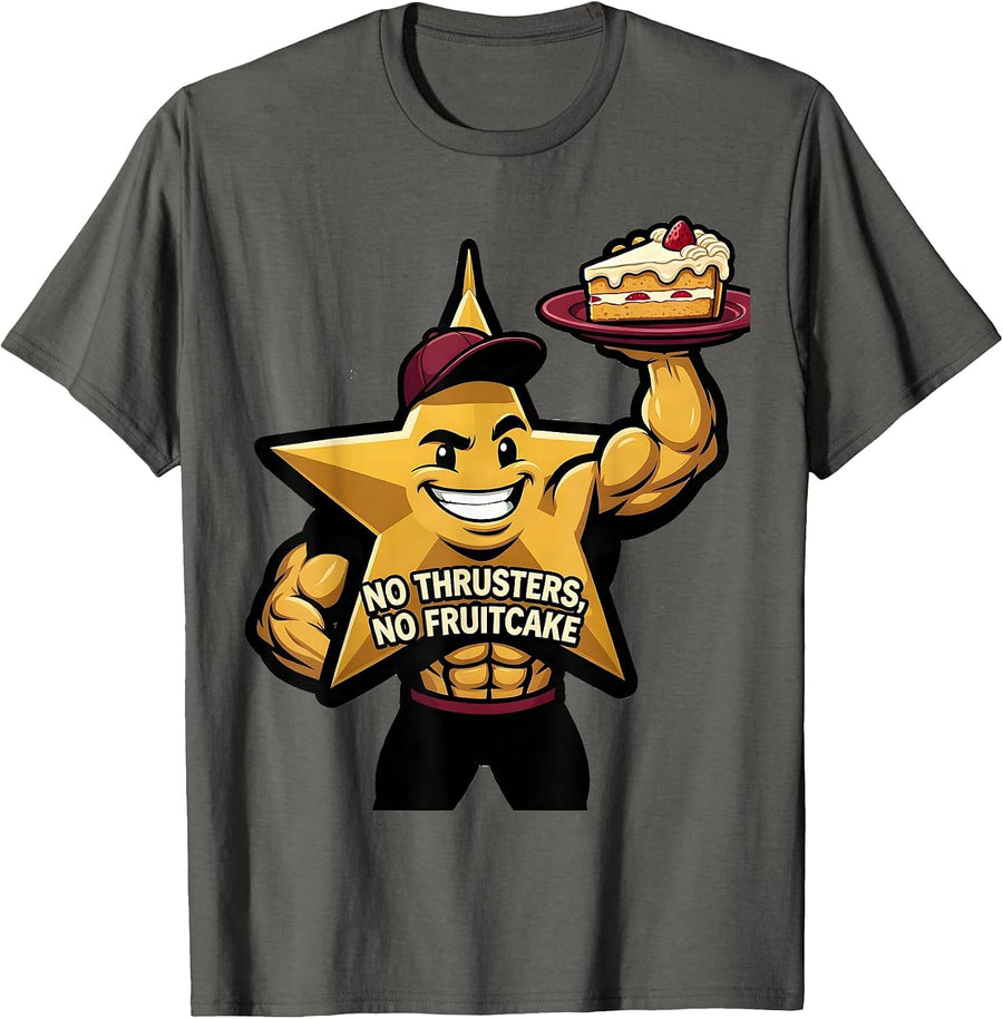 No Thrusters, No Fruitcake Funny Gym Bodybuilder Christmas T-Shirt, Men, Asphalt Grey, Small - As Pictured
