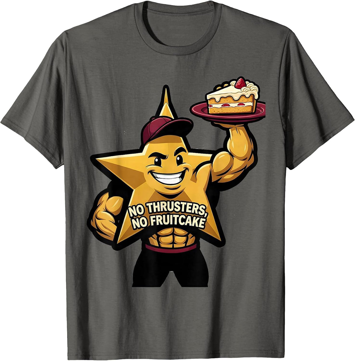 No Thrusters, No Fruitcake Funny Gym Bodybuilder Christmas T-Shirt, Men, Asphalt Grey, 3X-Large - As Pictured