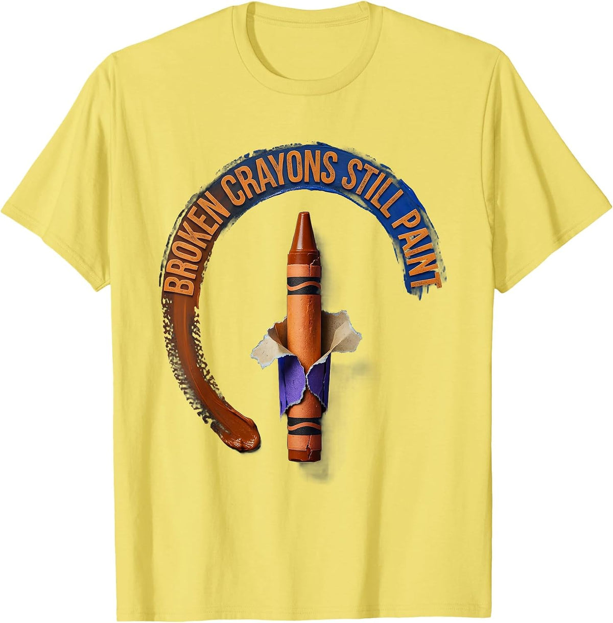 Men's Broken Crayons Still Paint Bold Mental Health Awareness T-Shirt - Lemon Yellow
