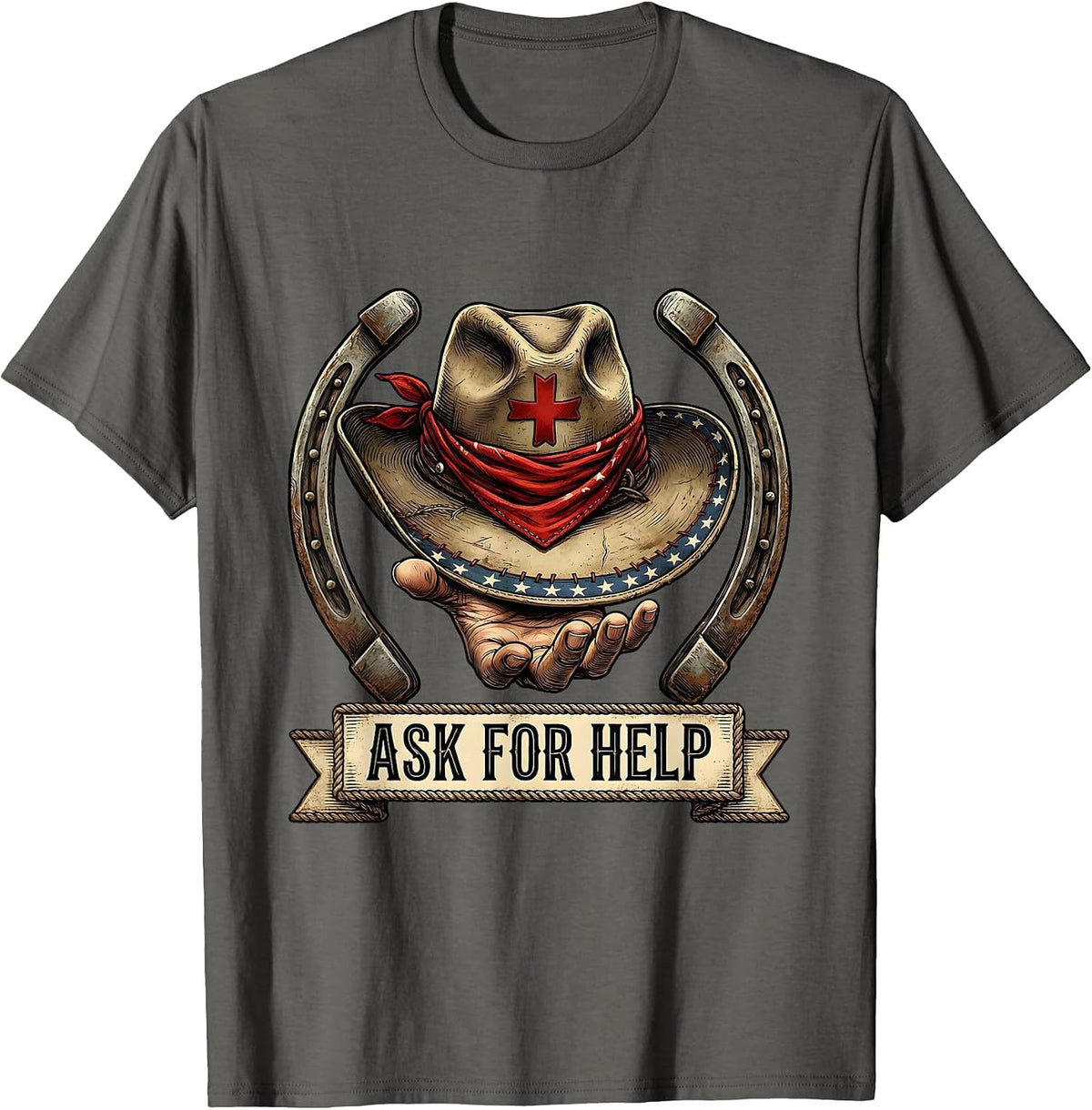 Ask for Help Mental Health Awareness Design T-Shirt - Asphalt Grey