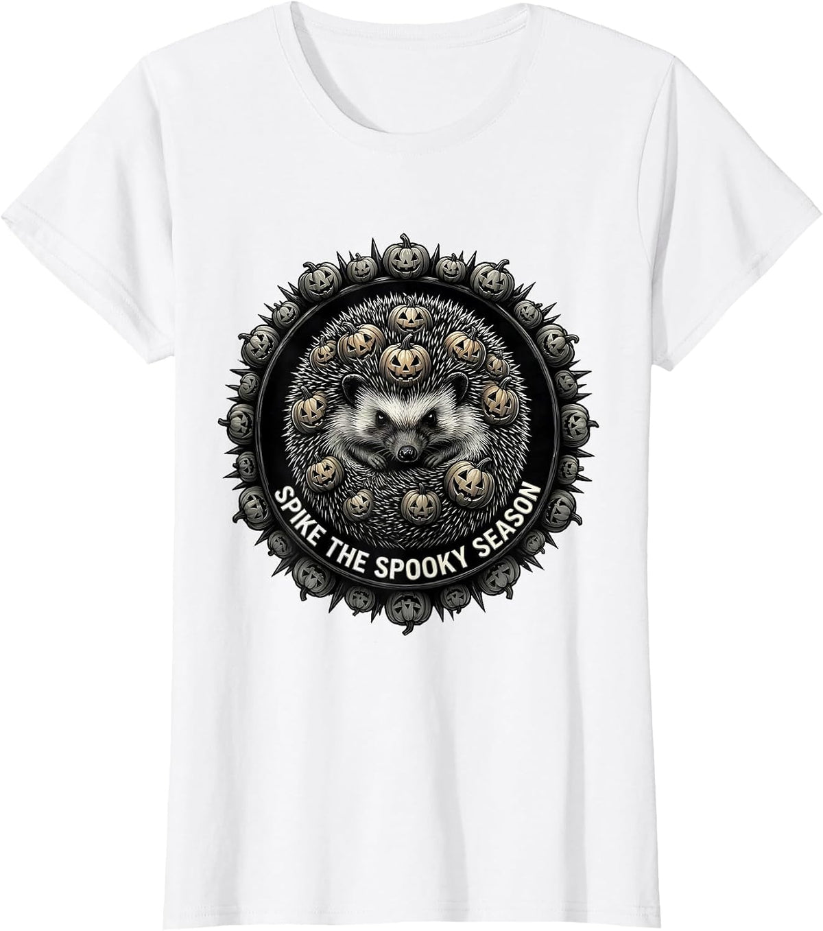 Women's Spike the Spooky Season Halloween Hedgehog Design T-Shirt - White
