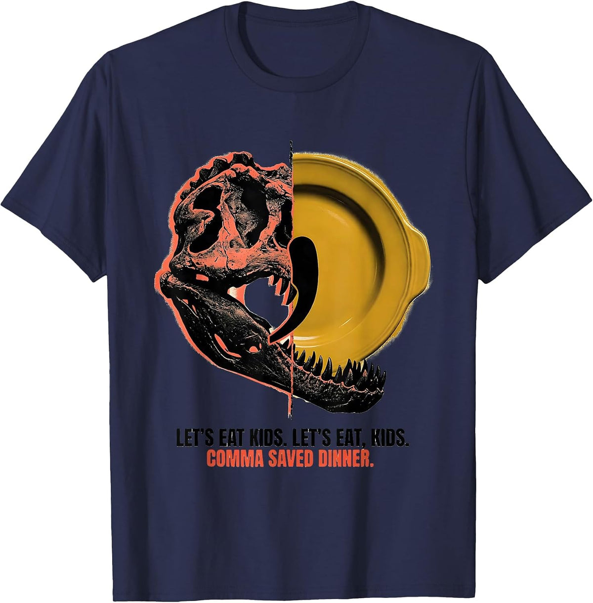 Let's Eat Kids Comma Saved Dinner Funny Grammar Teacher T-Shirt - Navy Blue