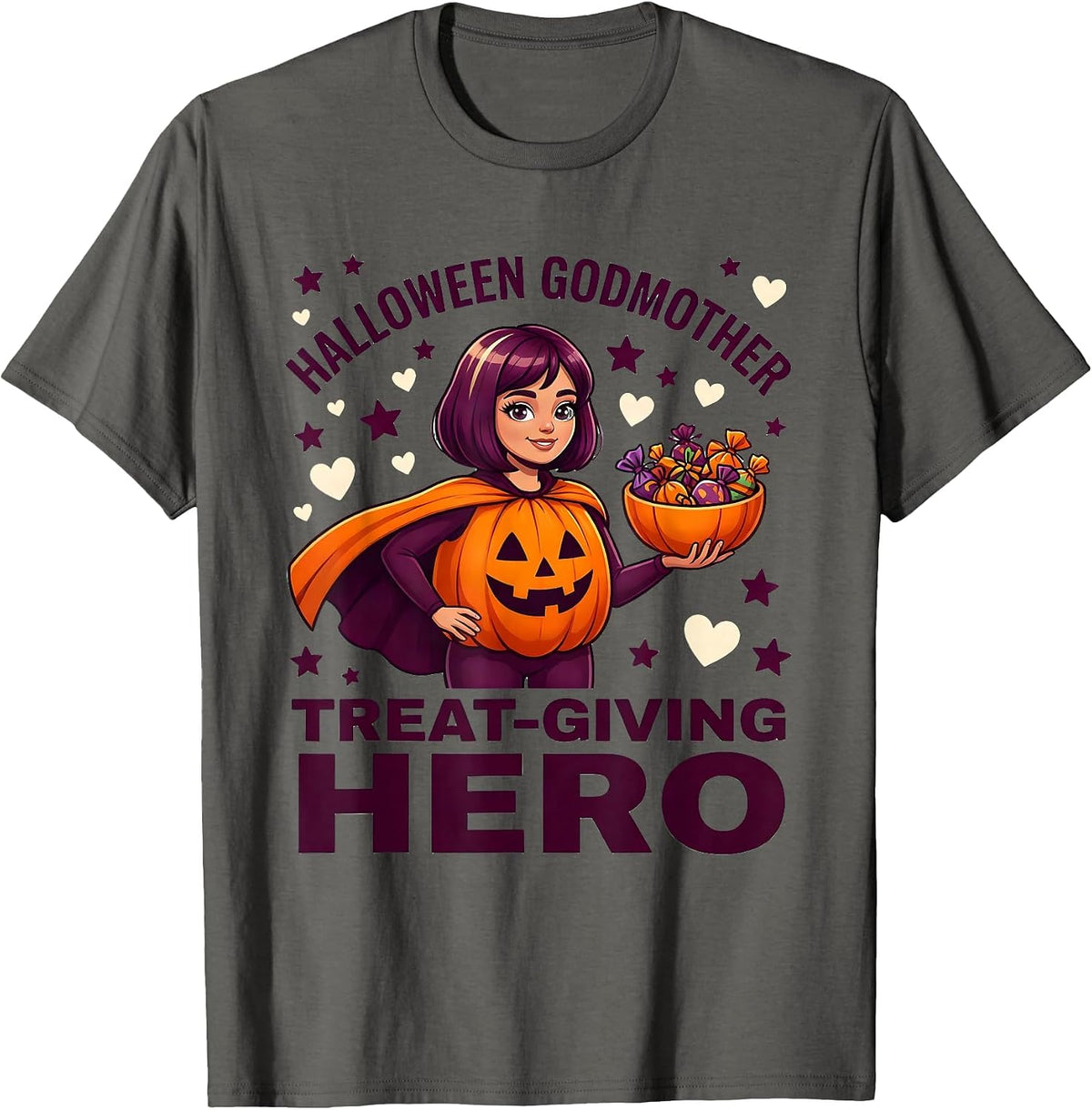 Halloween Godmother Treat-Giving Hero Cartoon Halloween T-Shirt - Asphalt Grey
