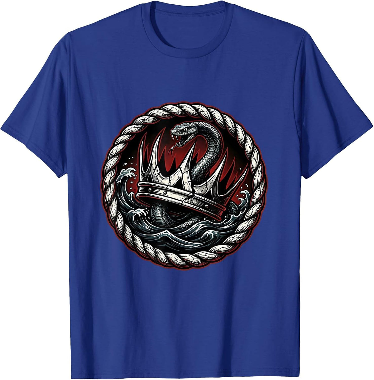 Broken Crown Sinking In Dark Water Metal Design T-Shirt - Royal Blue