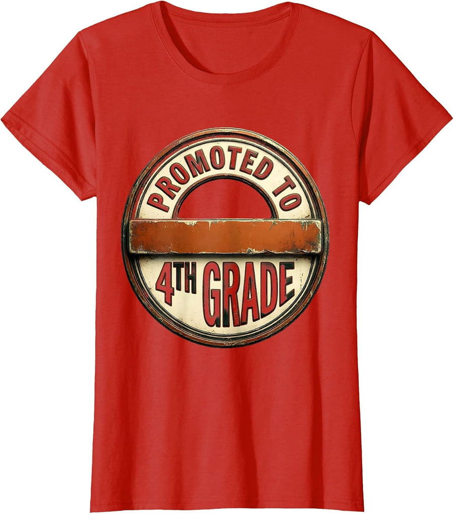 Women's Promoted To 4th Grade Vintage Back To School Grade Level T-Shirt - Red