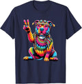 Peace Sign Tie Dye Pit Bull Dog T-Shirt - Navy Blue